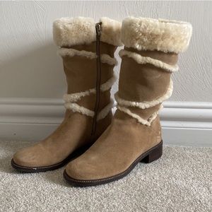 L.L. Bean Women's Beige Suede Shearling Lined Boots